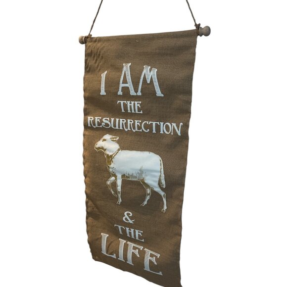 EVER THINE HOME Easter Rustic Burlap Banner Double Sided 'He is Risen' - Picture 2 of 12